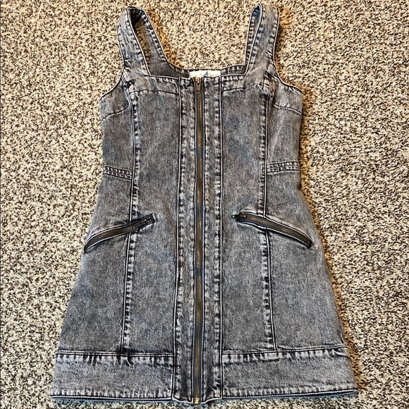 Free People We The Free Gray Denim Sheath Midi Dress Sleeveless Square Neck - Picture 4 of 11
